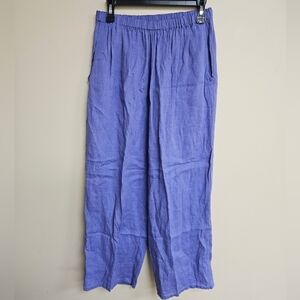 VTG Flax Linen Lavender Purple Wide Leg Pants Pull On Lagenlook Size M
